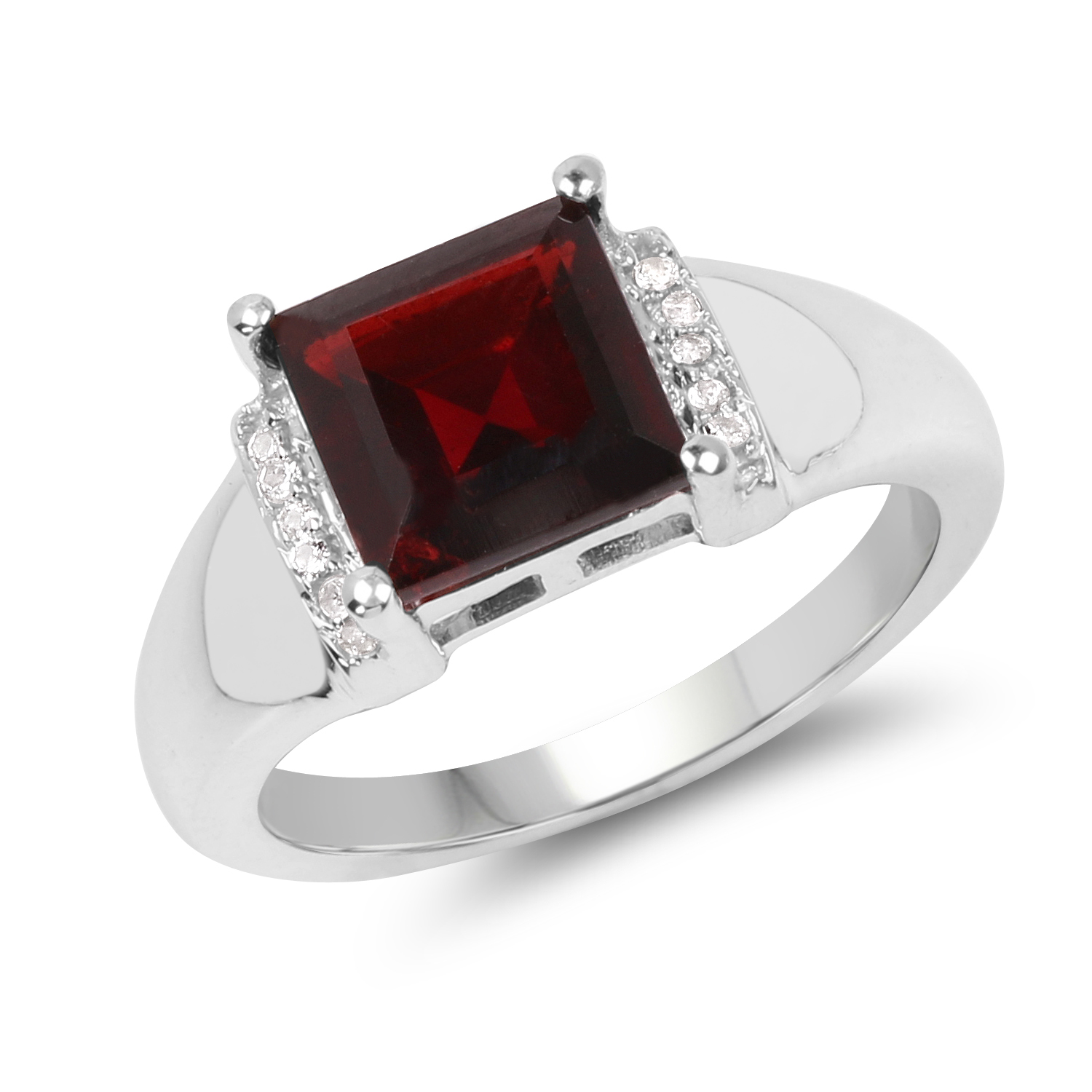 2.90 Carat Genuine Garnet & White Topaz .925 Sterling Silver Ring