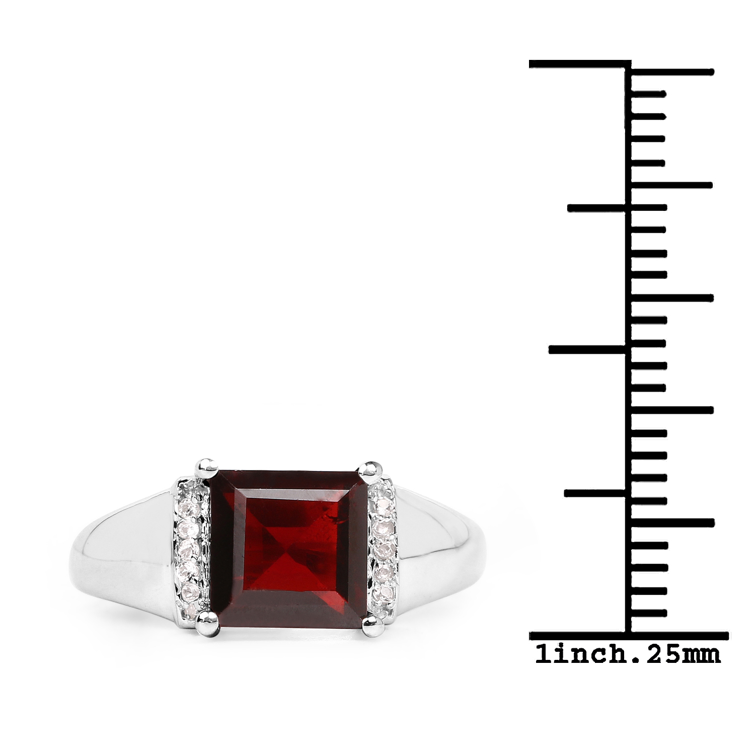 2.90 Carat Genuine Garnet & White Topaz .925 Sterling Silver Ring