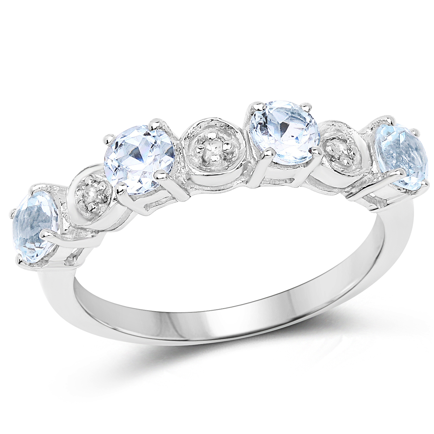 1.33 Carat Genuine Blue Topaz and White Diamond .925 Sterling Silver Ring