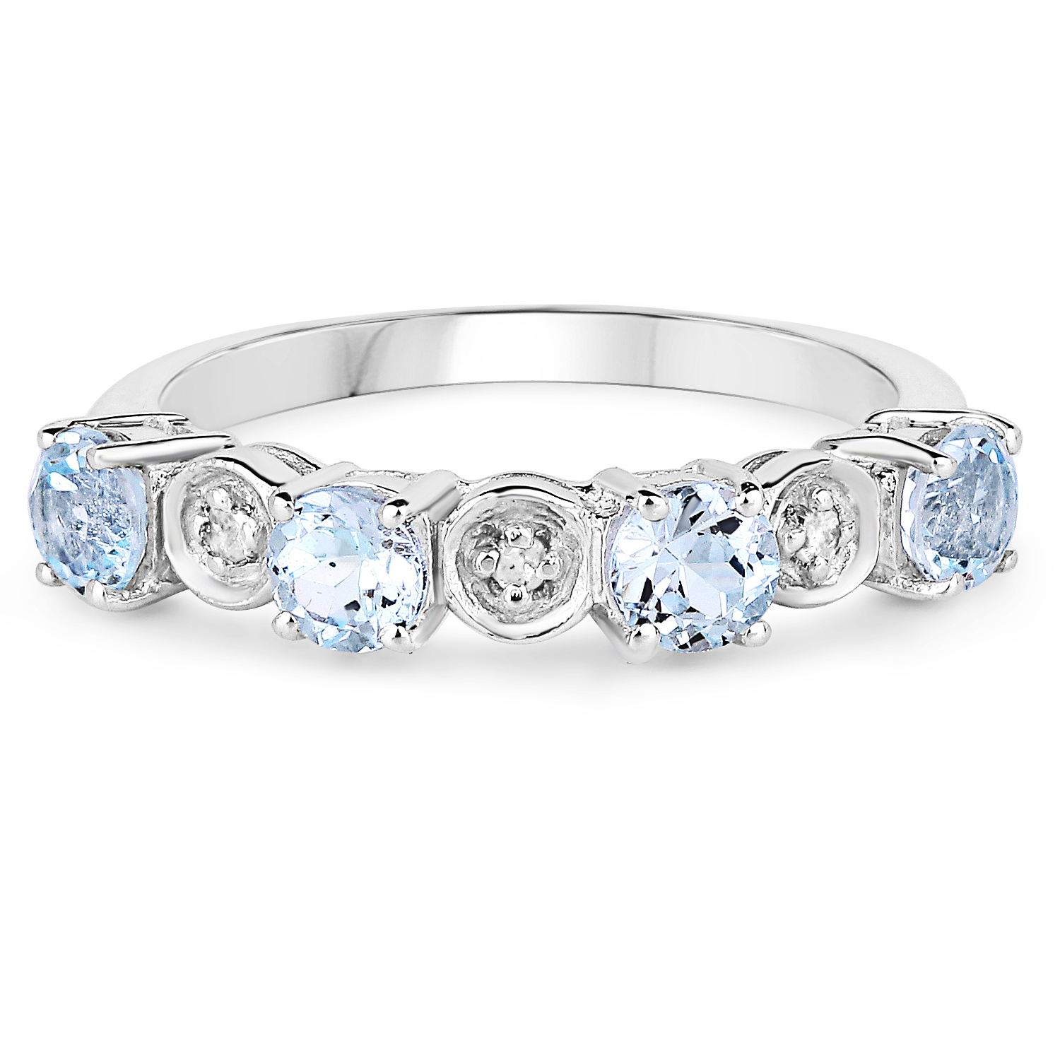 1.33 Carat Genuine Blue Topaz and White Diamond .925 Sterling Silver Ring