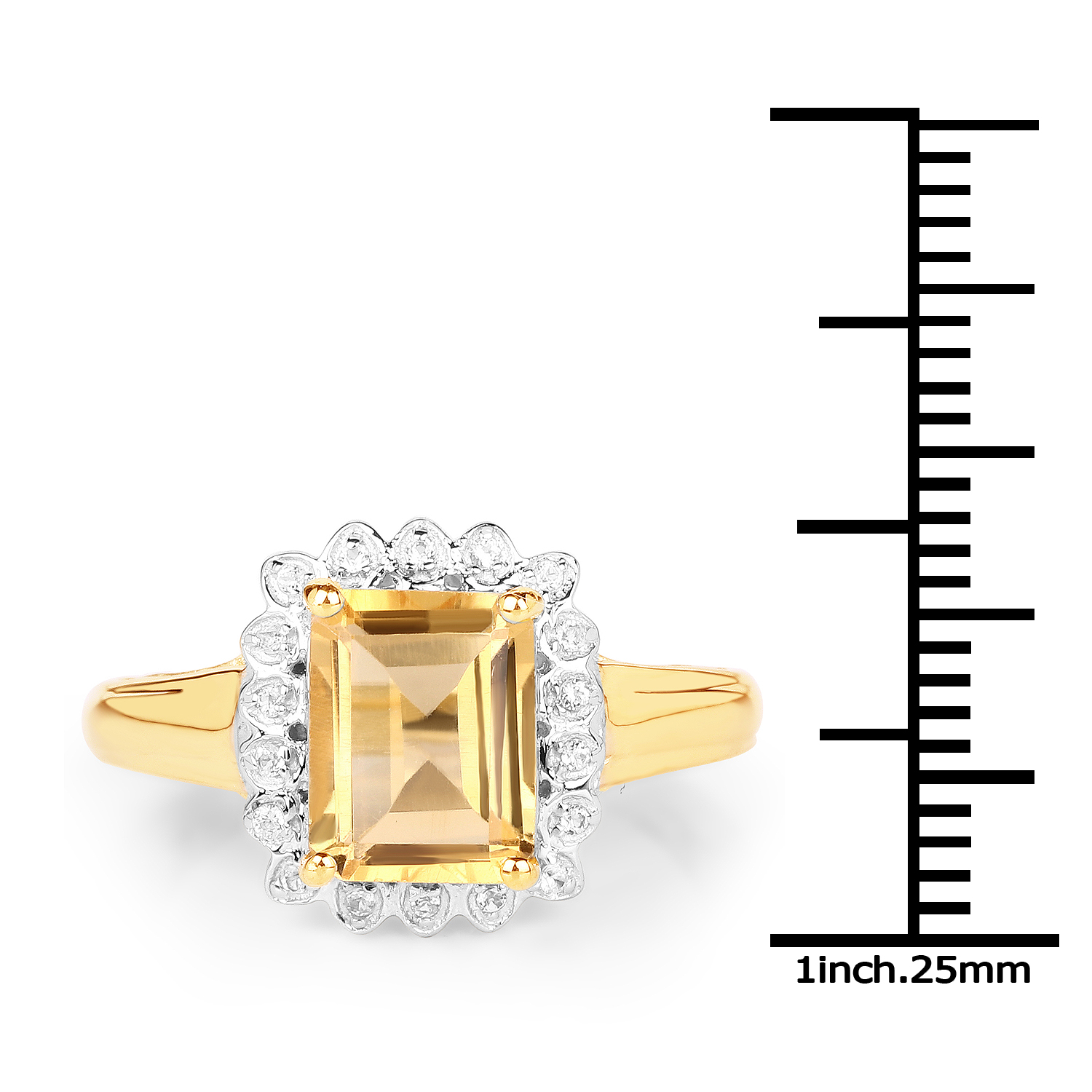 14K Yellow Gold Plated 2.29 Carat Genuine Golden Citrine and White Topaz .925 Sterling Silver Ring