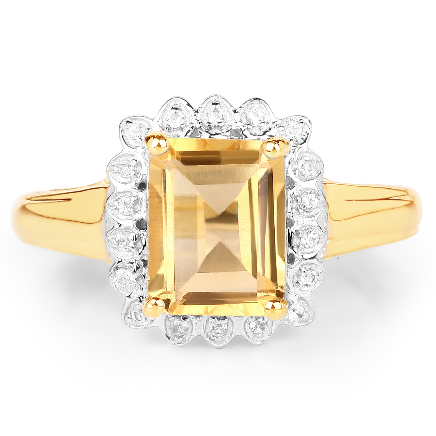 14K Yellow Gold Plated 2.29 Carat Genuine Golden Citrine and White Topaz .925 Sterling Silver Ring