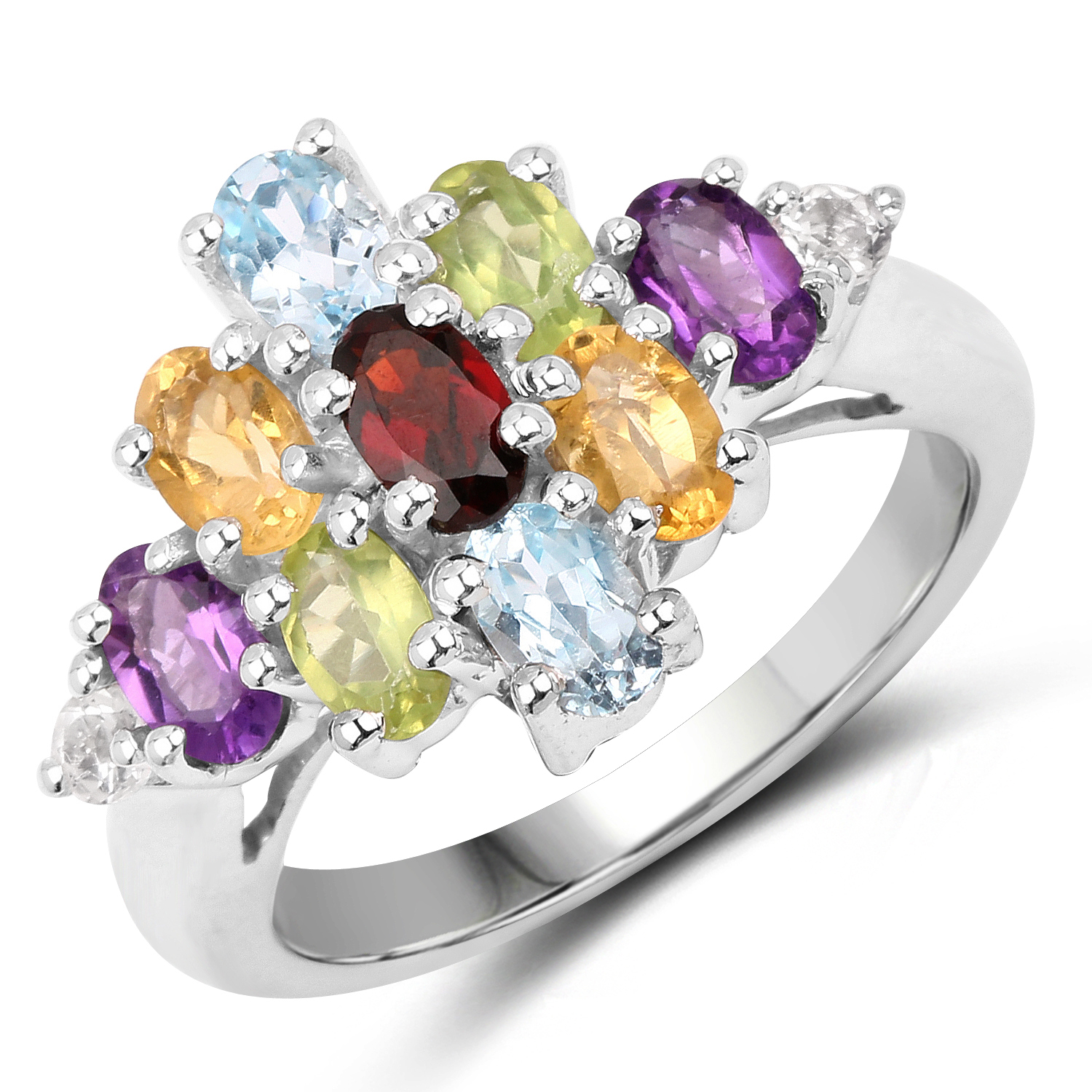 2.83 Carat Genuine Multi Stone .925 Sterling Silver Ring