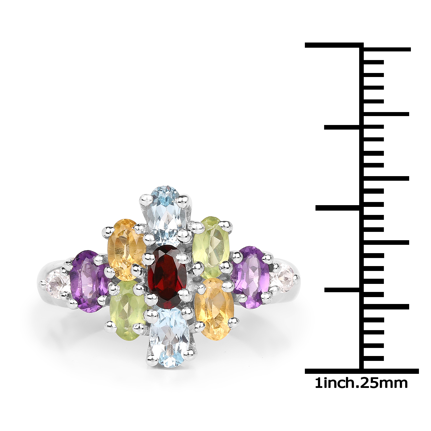 2.83 Carat Genuine Multi Stone .925 Sterling Silver Ring