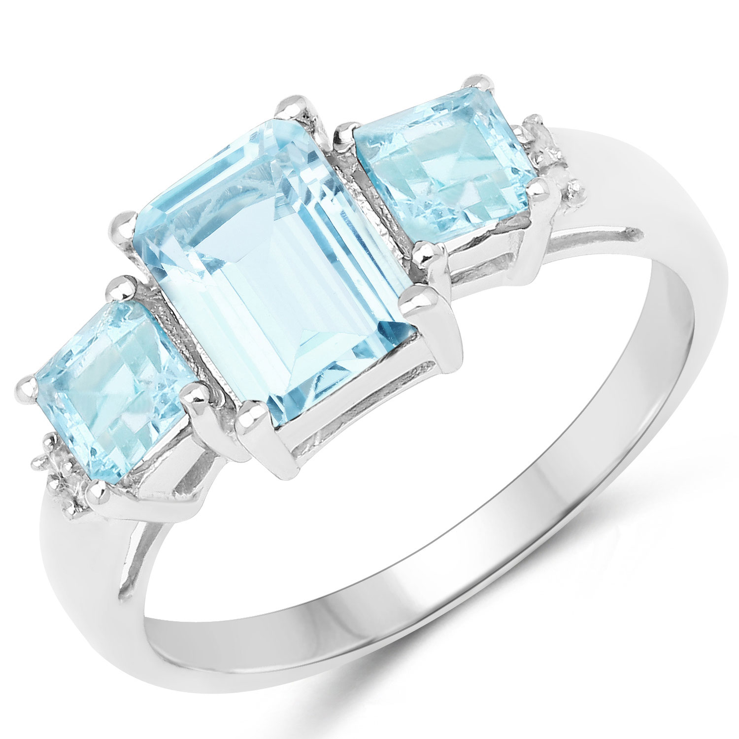 2.62 Carat Genuine Blue Topaz and White Diamond .925 Sterling Silver Ring