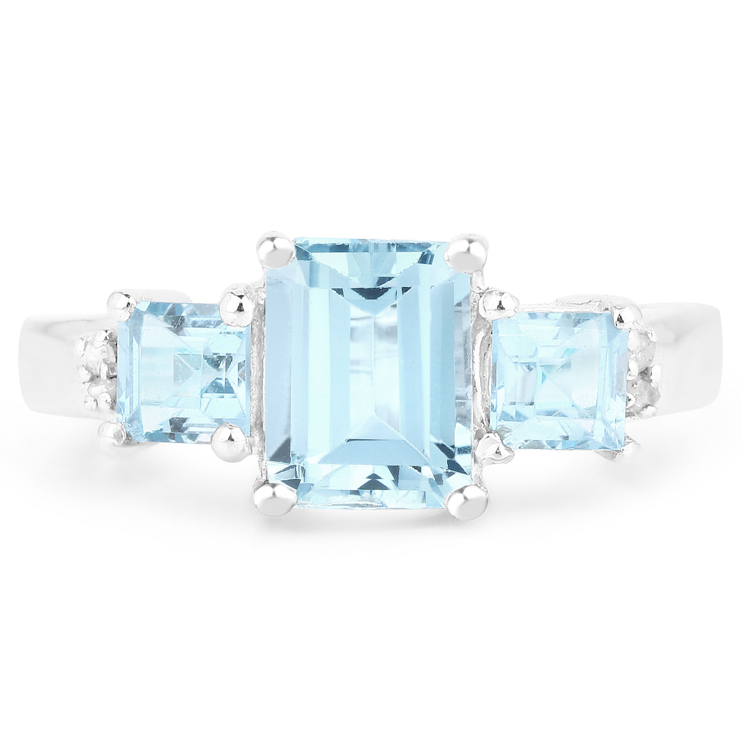 2.62 Carat Genuine Blue Topaz and White Diamond .925 Sterling Silver Ring