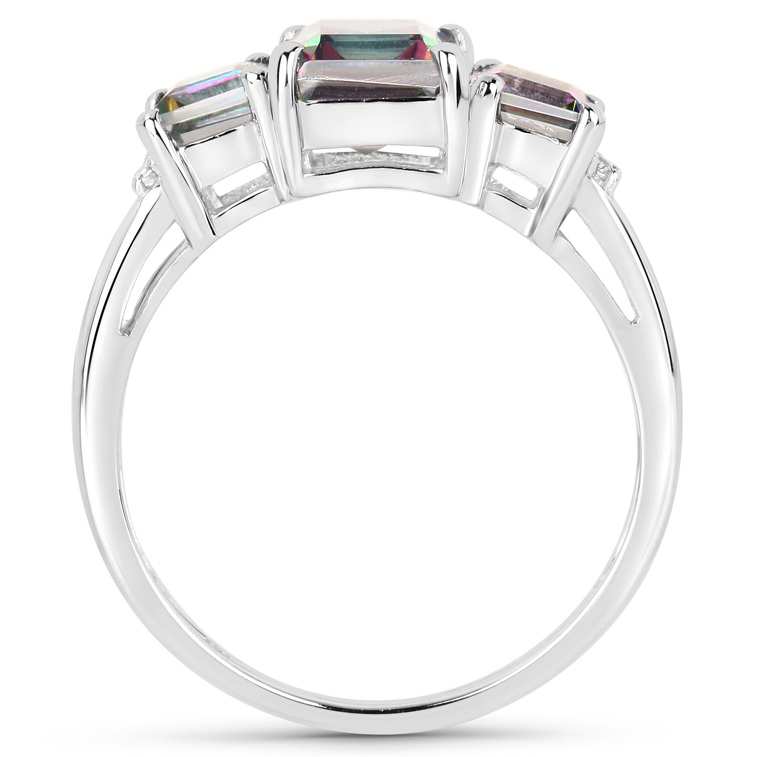 3.02 Carat Genuine Rainbow Quartz and White Topaz .925 Sterling Silver Ring