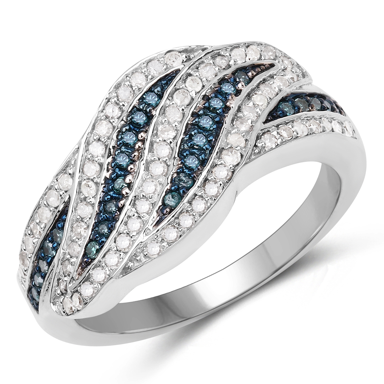0.47 Carat Genuine Blue Diamond & White Diamond .925 Sterling Silver Ring