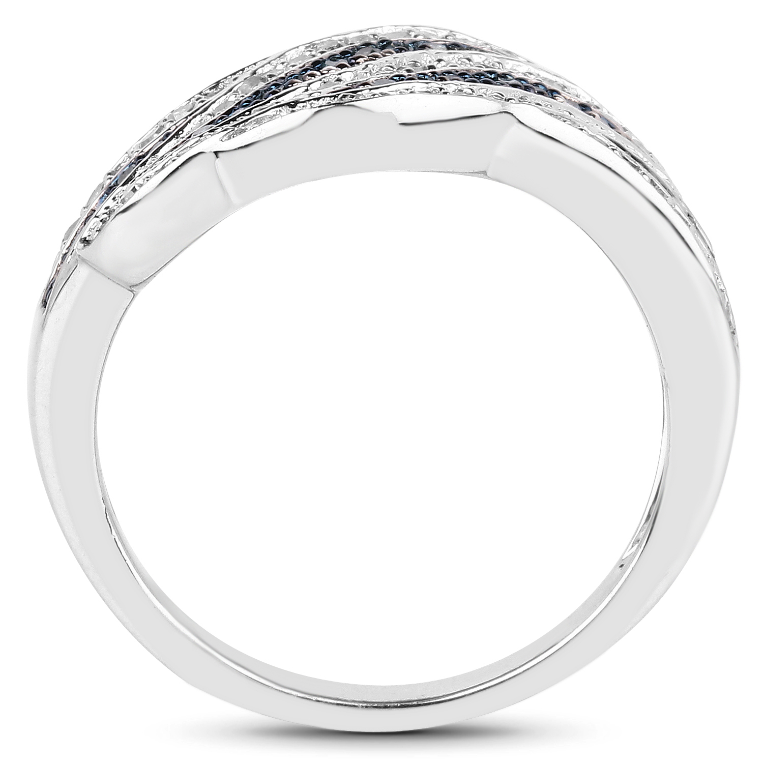 0.47 Carat Genuine Blue Diamond & White Diamond .925 Sterling Silver Ring