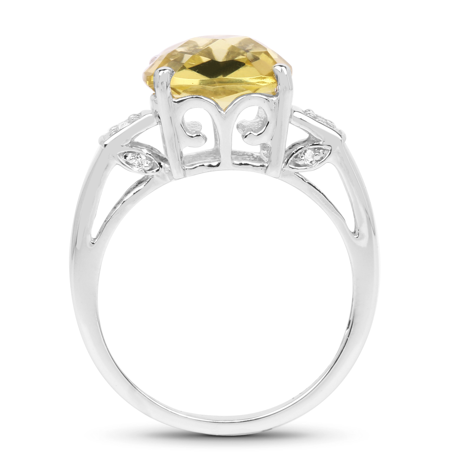 3.51 Carat Genuine Lemon Quartz and White Topaz .925 Sterling Silver Ring
