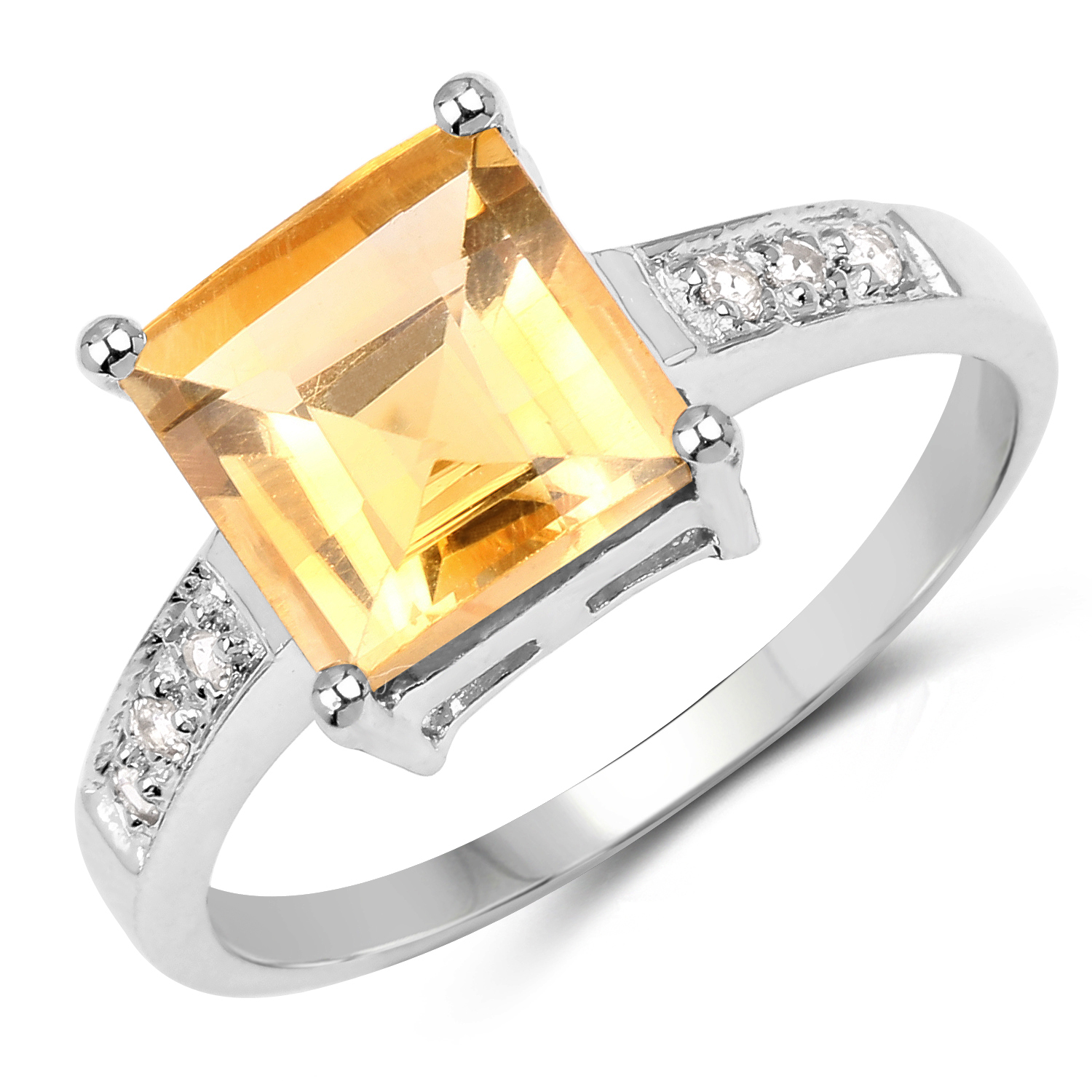 2.34 Carat Genuine Citrine and White Topaz .925 Sterling Silver Ring
