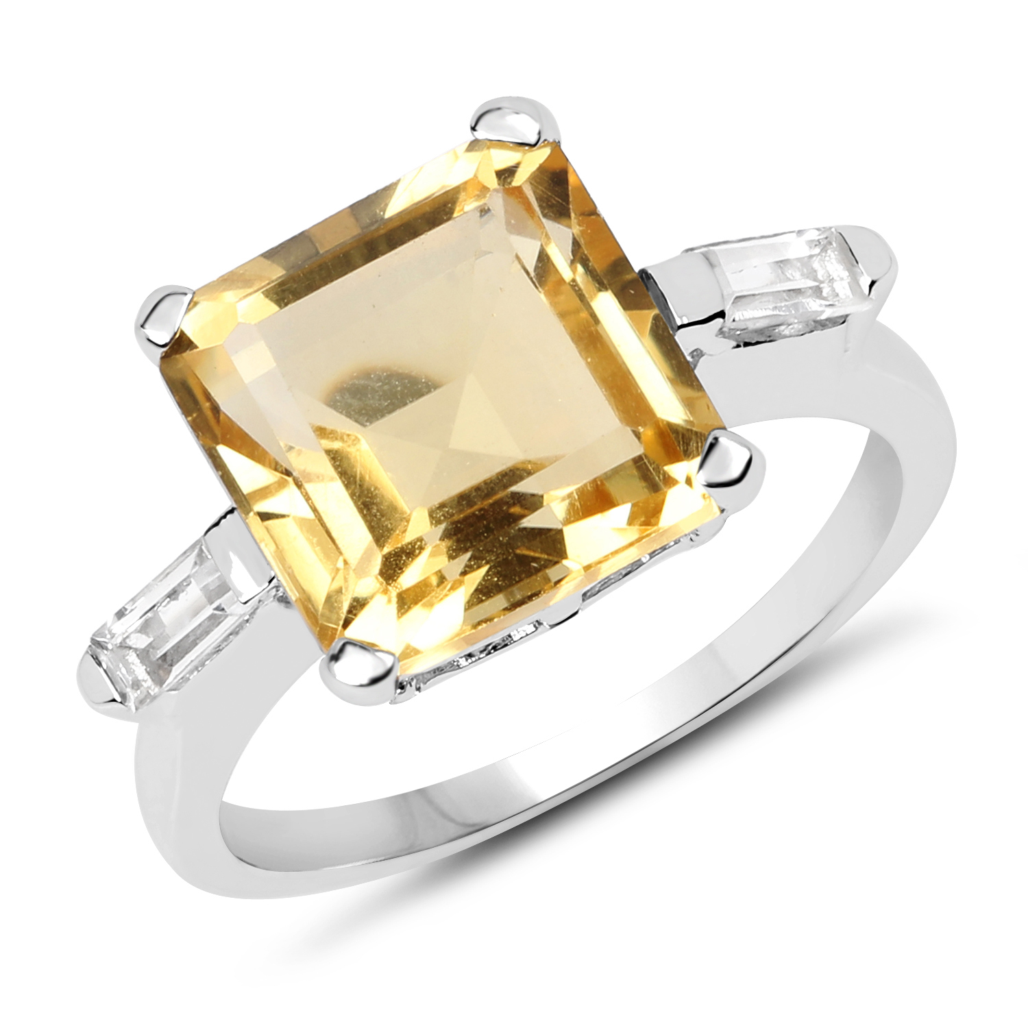4.88 Carat Genuine Citrine & White Topaz .925 Sterling Silver Ring