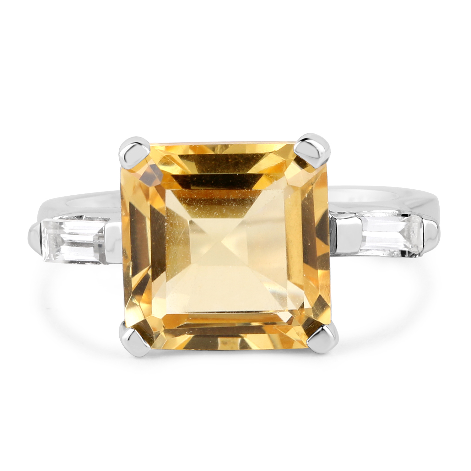 4.88 Carat Genuine Citrine & White Topaz .925 Sterling Silver Ring