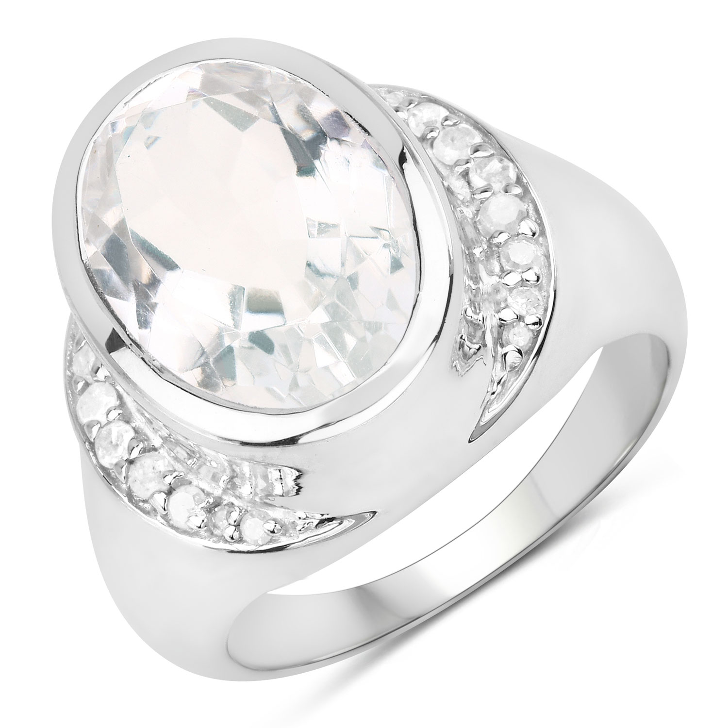 5.38 Carat Genuine Crystal Quartz and White Diamond .925 Sterling Silver Ring