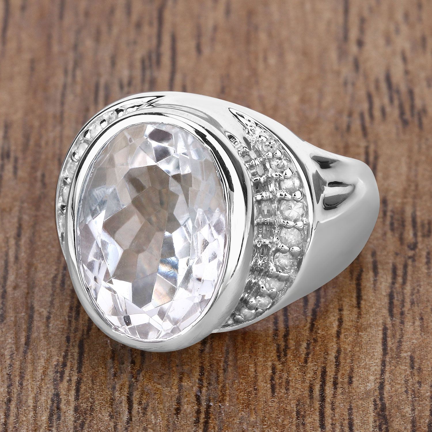 5.38 Carat Genuine Crystal Quartz and White Diamond .925 Sterling Silver Ring