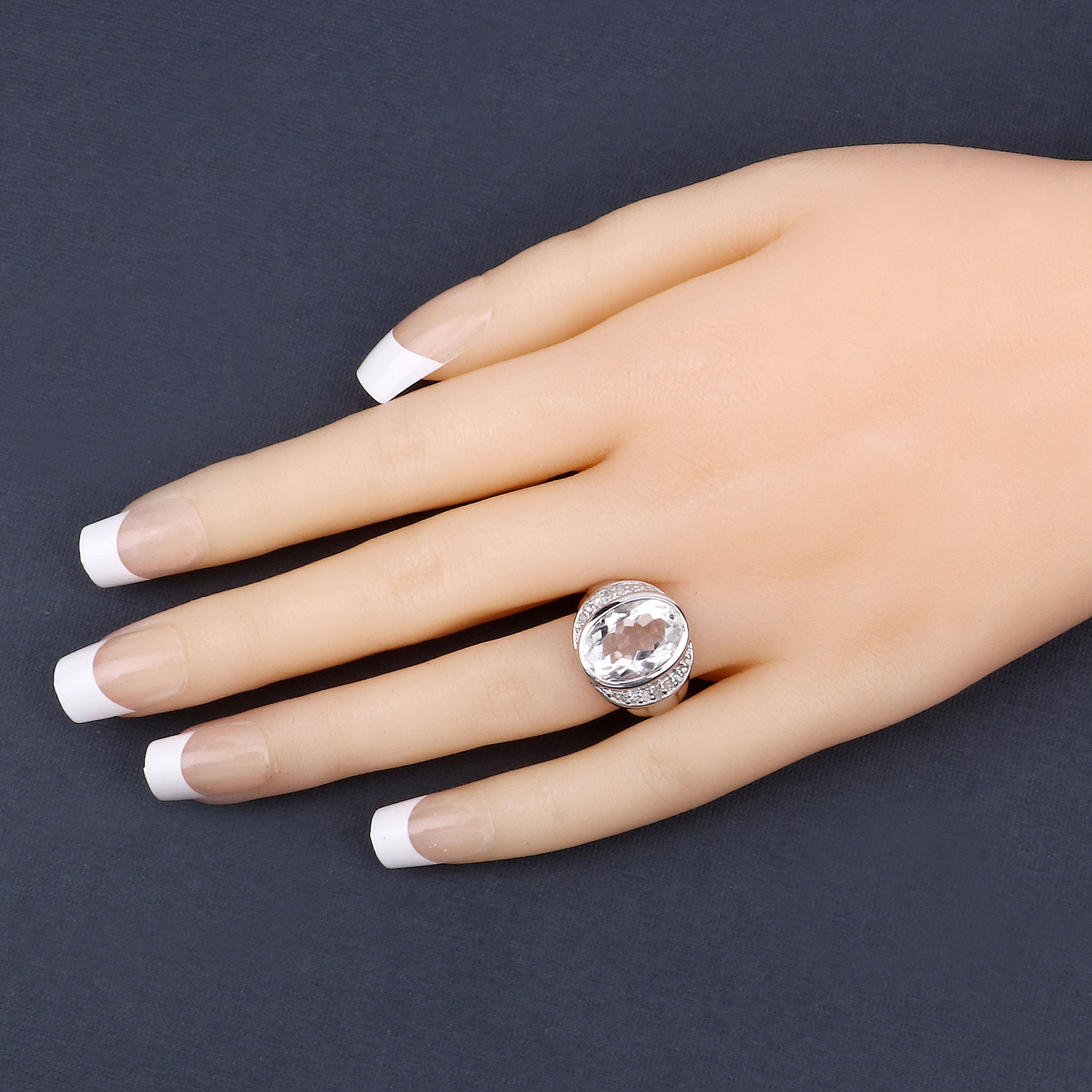 5.38 Carat Genuine Crystal Quartz and White Diamond .925 Sterling Silver Ring