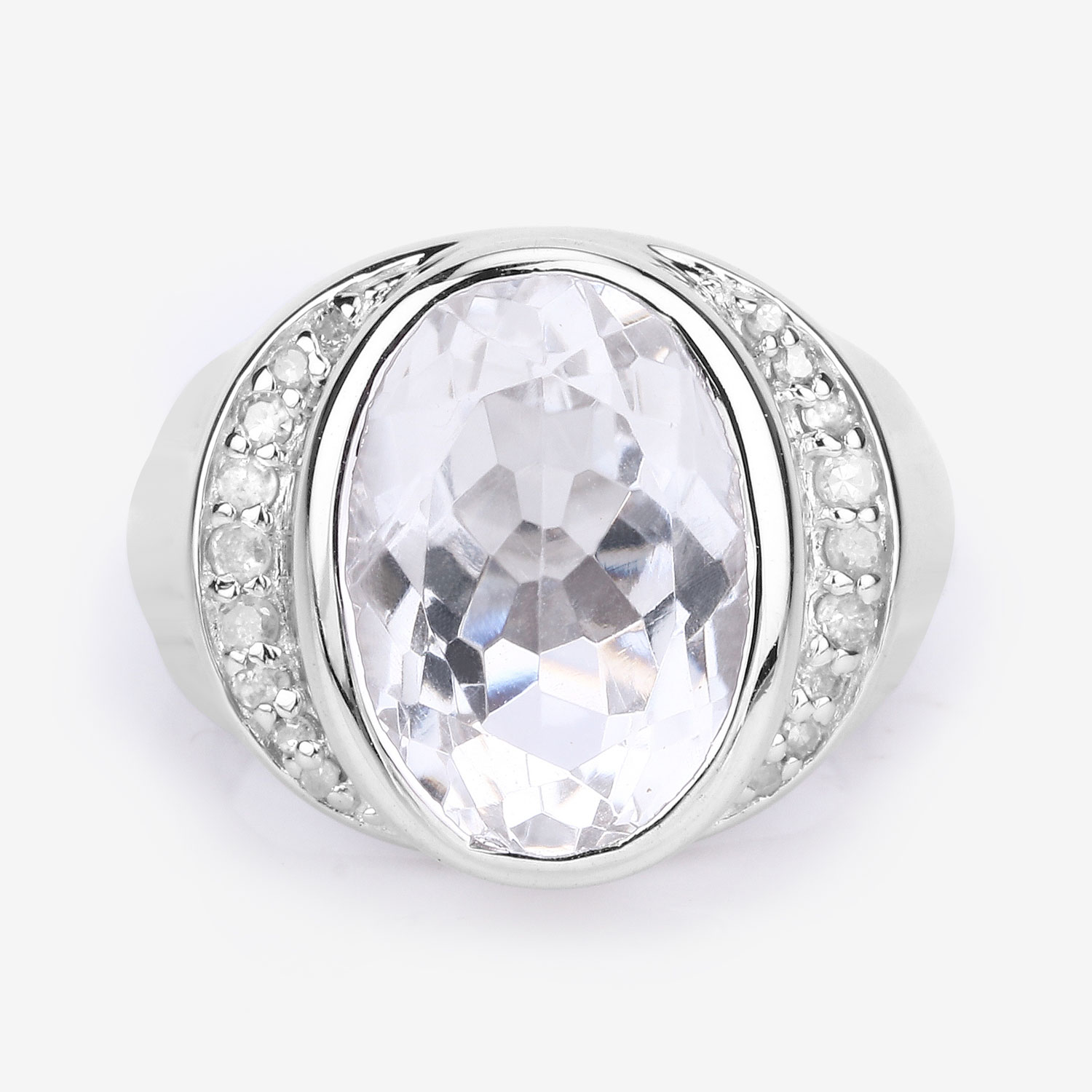 5.38 Carat Genuine Crystal Quartz and White Diamond .925 Sterling Silver Ring
