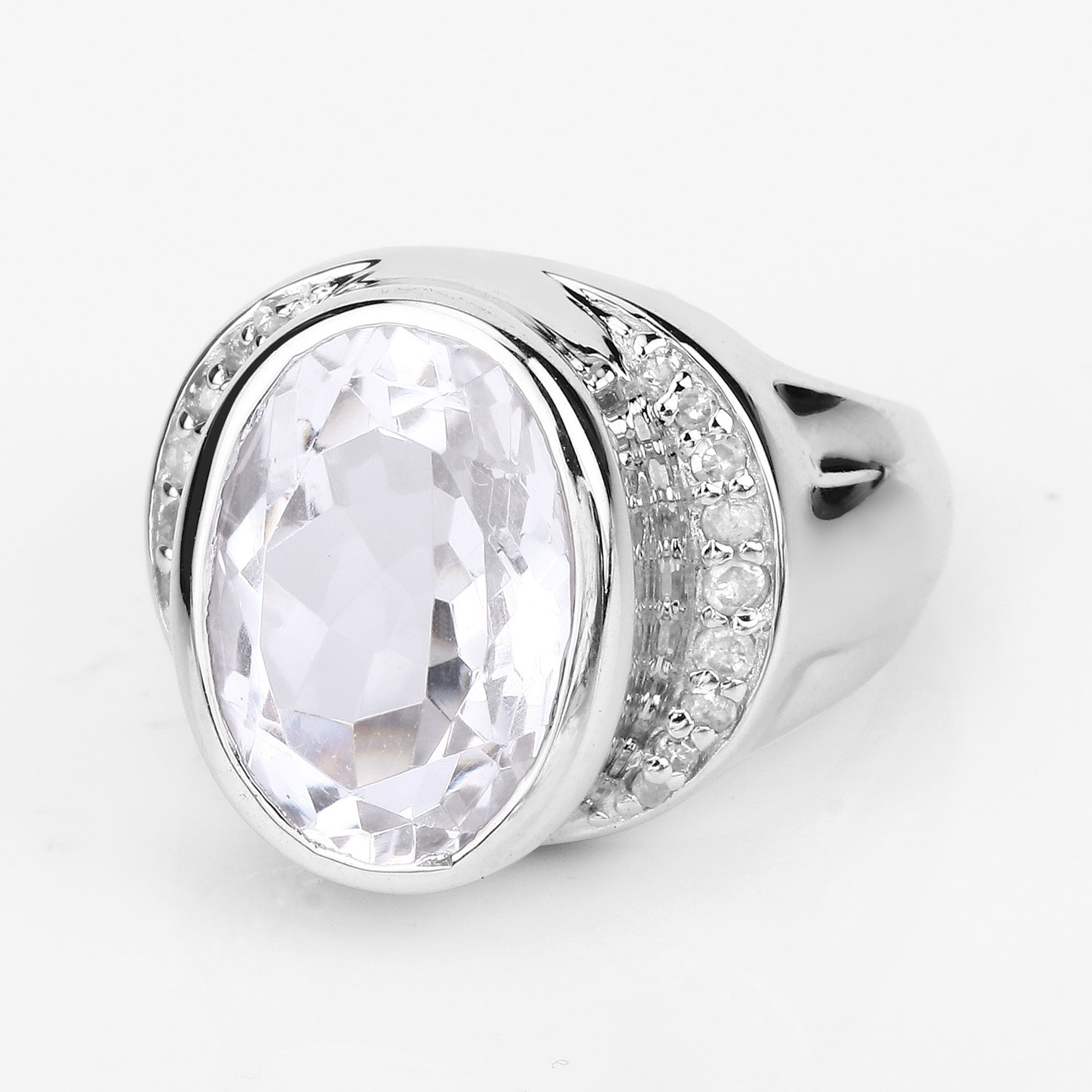 5.38 Carat Genuine Crystal Quartz and White Diamond .925 Sterling Silver Ring