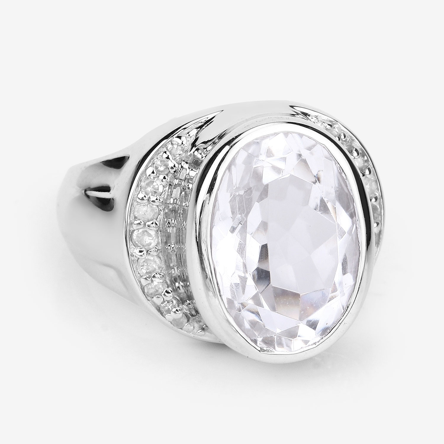 5.38 Carat Genuine Crystal Quartz and White Diamond .925 Sterling Silver Ring