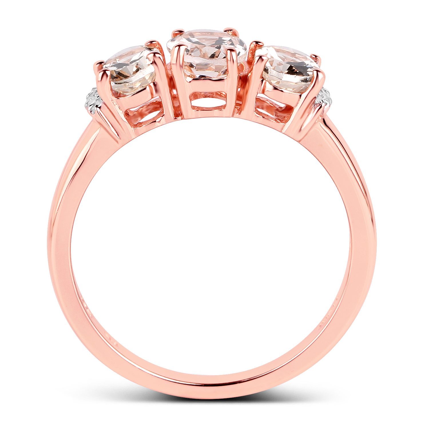 14K Rose Gold Plated 1.61 Carat Genuine Morganite and White Diamond .925 Sterling Silver Ring