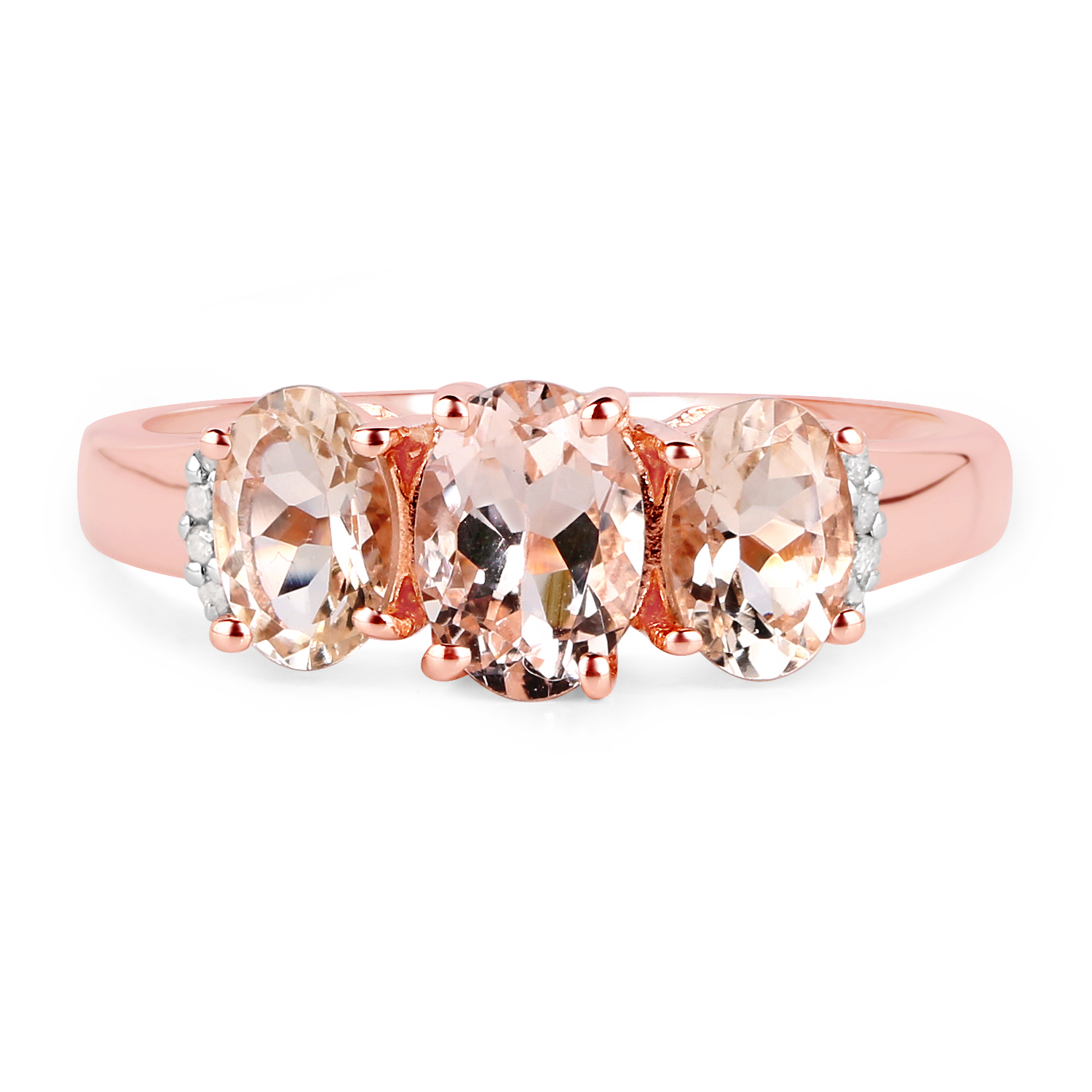 14K Rose Gold Plated 1.61 Carat Genuine Morganite and White Diamond .925 Sterling Silver Ring