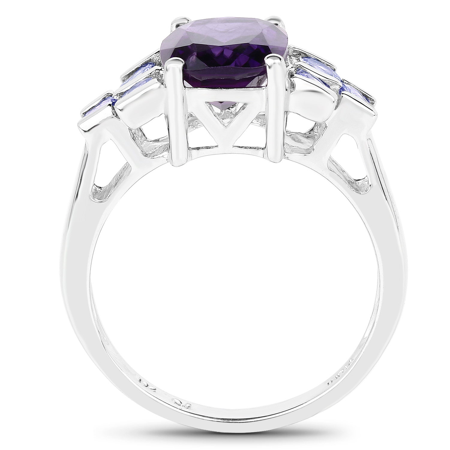 3.20 Carat Genuine Amethyst and Tanzanite .925 Sterling Silver Ring