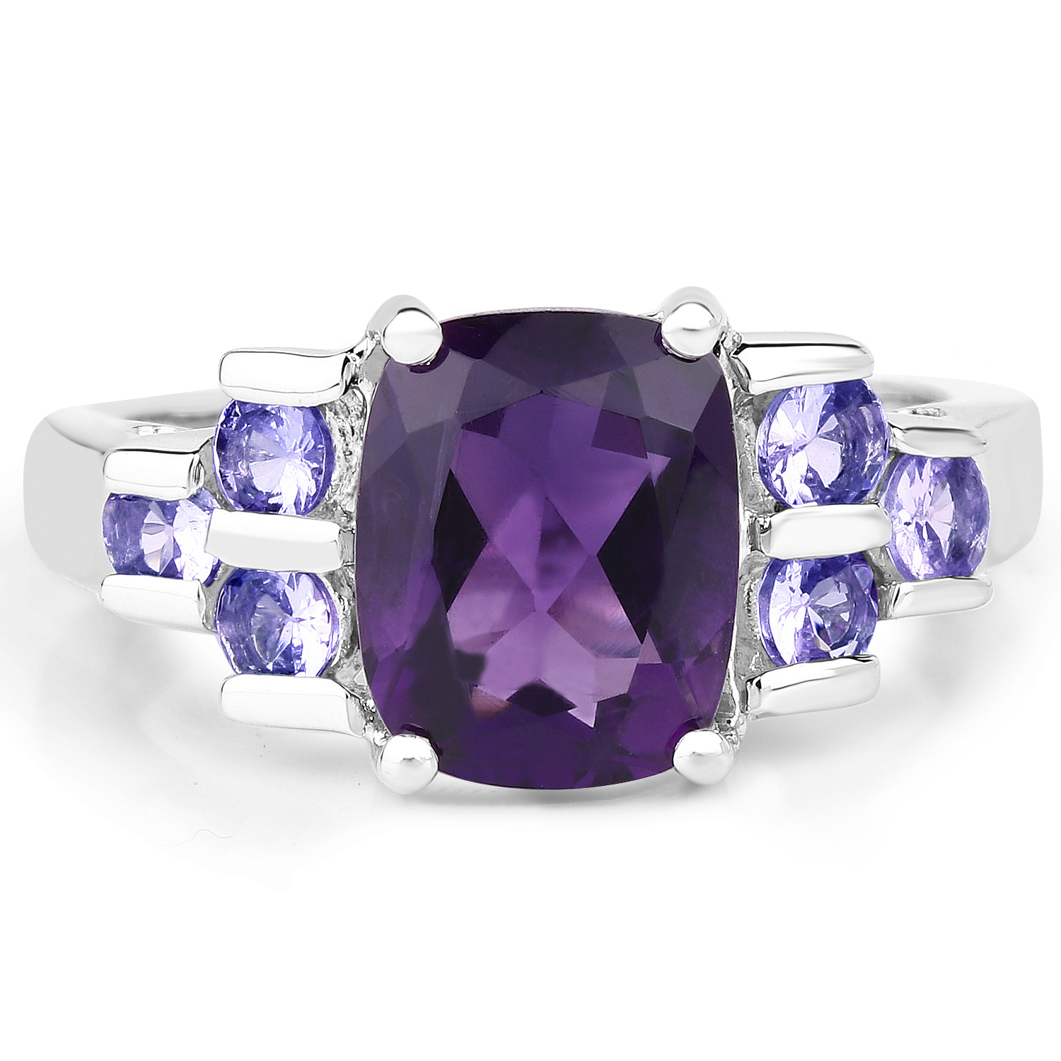 3.20 Carat Genuine Amethyst and Tanzanite .925 Sterling Silver Ring