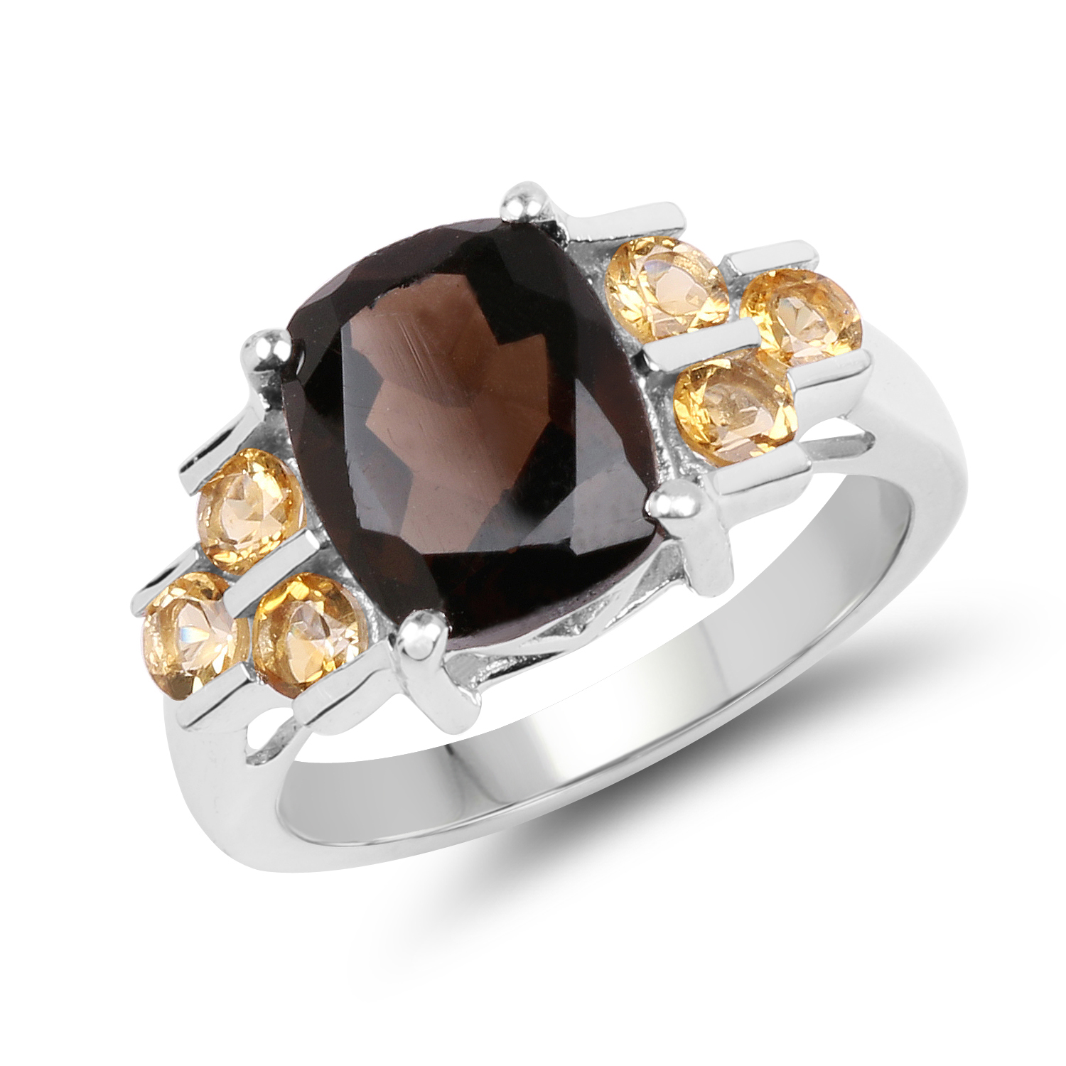 3.00 Carat Genuine Smoky Quartz & Citrine .925 Sterling Silver Ring