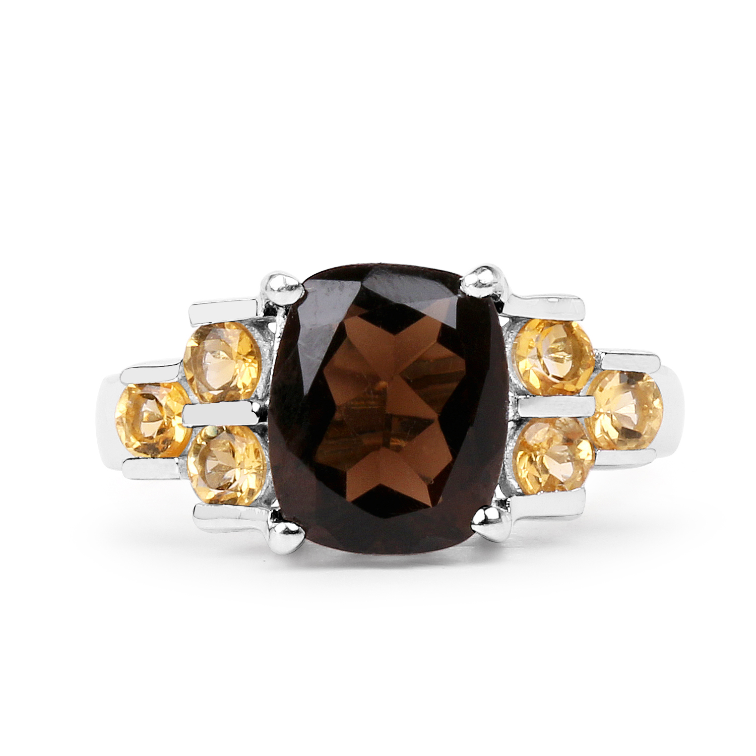 3.00 Carat Genuine Smoky Quartz & Citrine .925 Sterling Silver Ring