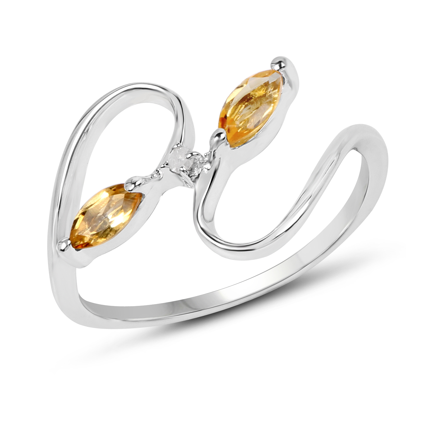 0.29 Carat Genuine Citrine and White Diamond .925 Sterling Silver Ring