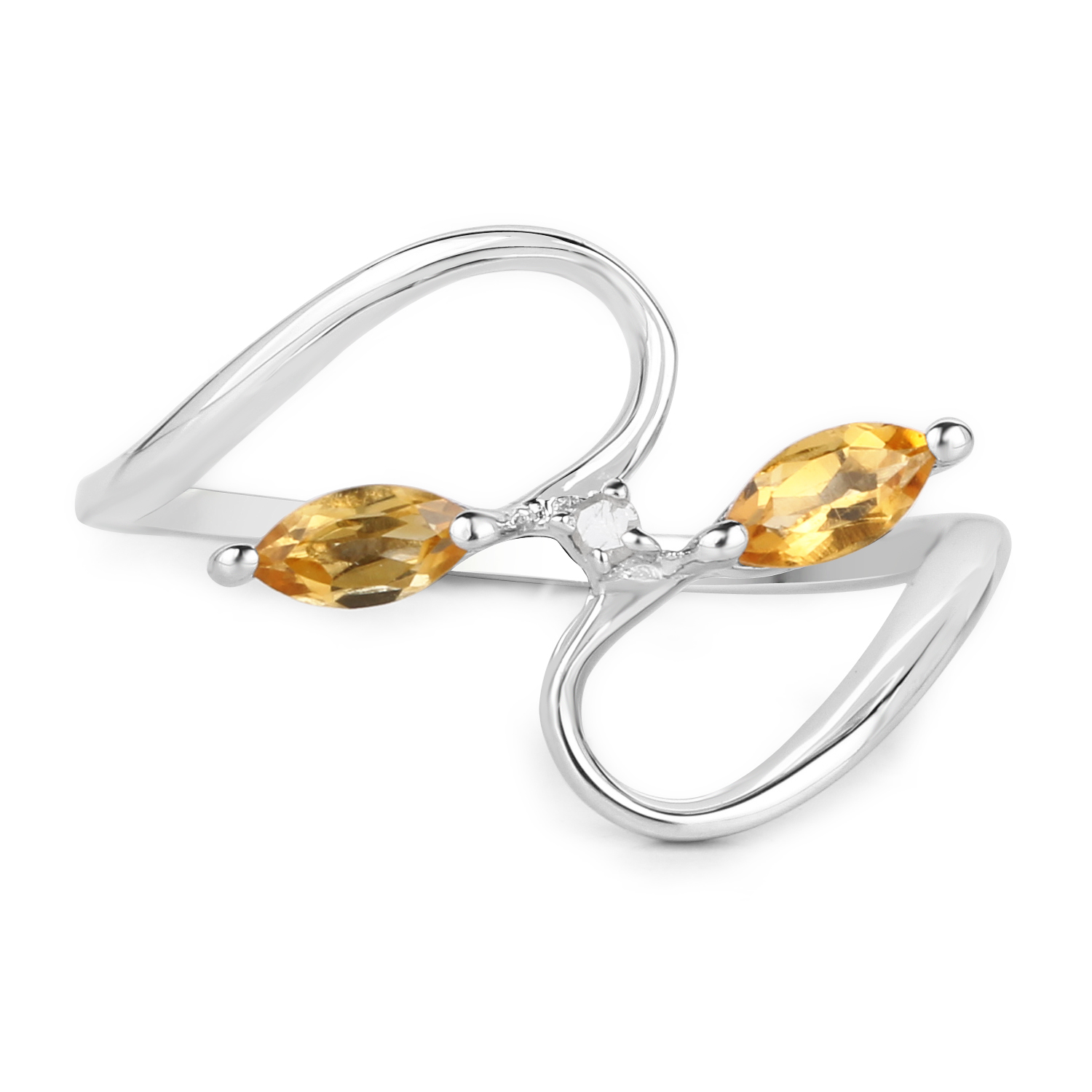 0.29 Carat Genuine Citrine and White Diamond .925 Sterling Silver Ring