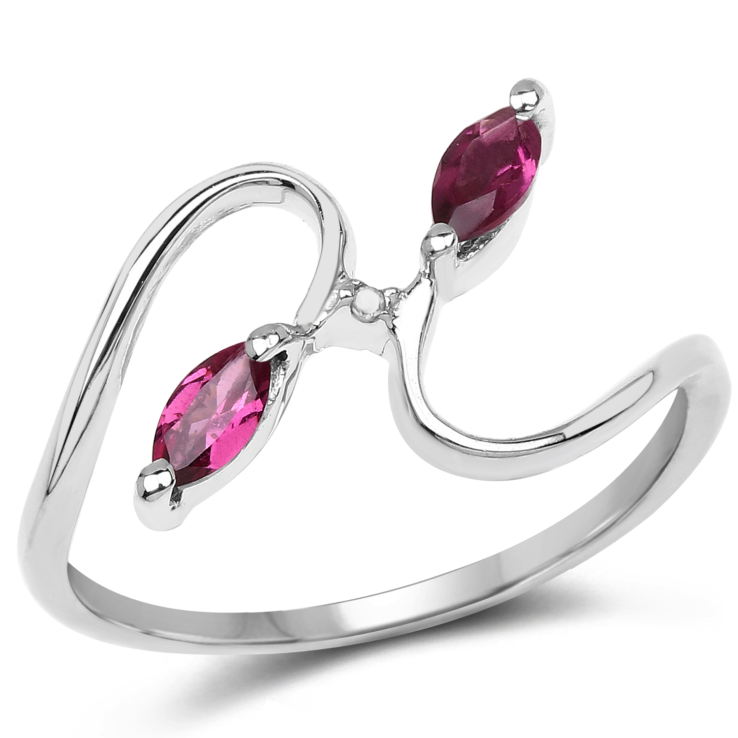 0.31 Carat Genuine Rhodolite and White Diamond .925 Sterling Silver Ring