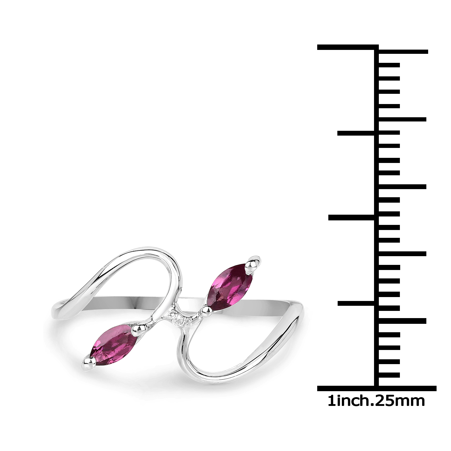 0.31 Carat Genuine Rhodolite and White Diamond .925 Sterling Silver Ring