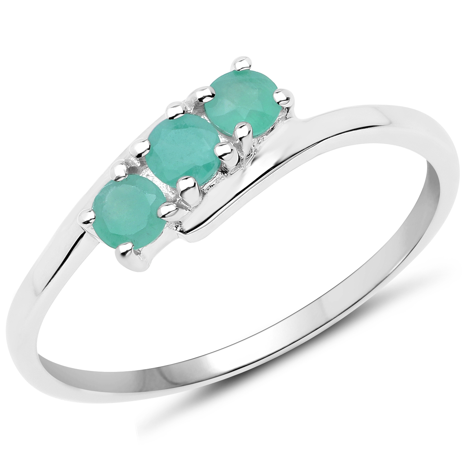 Sterling Silver 3 Stone Genuine Emerald & Diamond Ring Sterling Silver 3 Stone Genuine Emerald & Diamond Ring