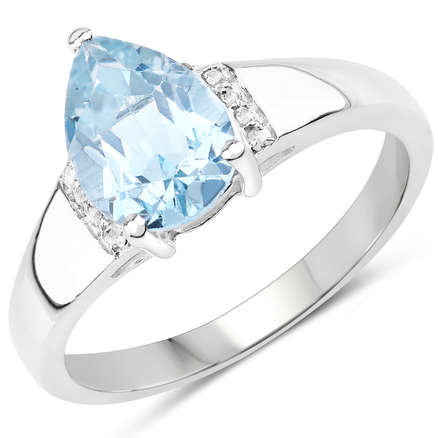 1.94 Carat Genuine Blue Topaz and White Topaz .925 Sterling Silver Ring