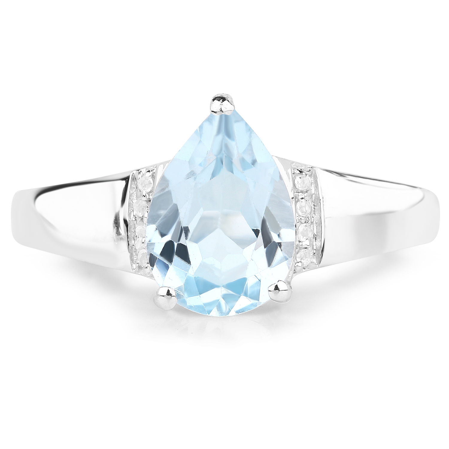 1.94 Carat Genuine Blue Topaz and White Topaz .925 Sterling Silver Ring