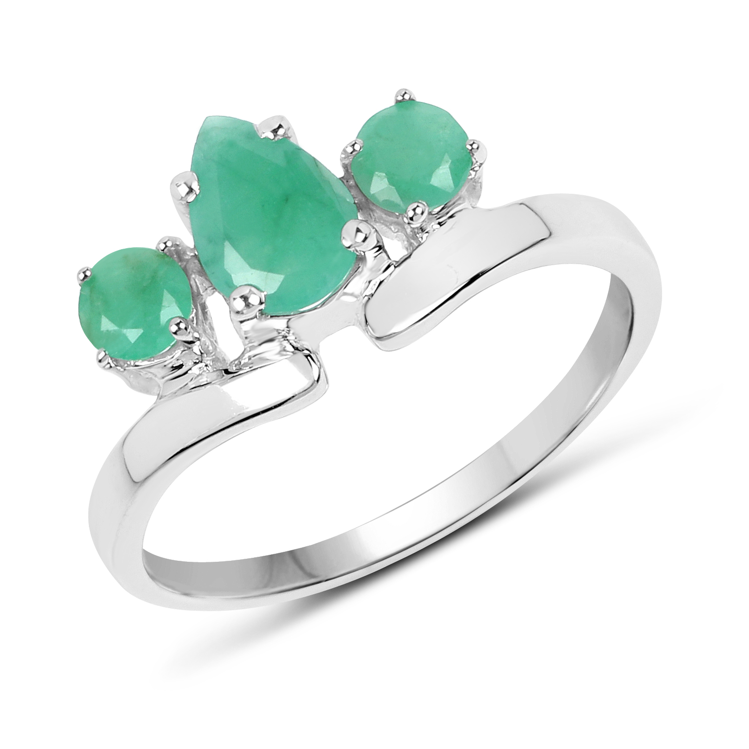0.96 Carat Genuine Emerald .925 Sterling Silver Ring