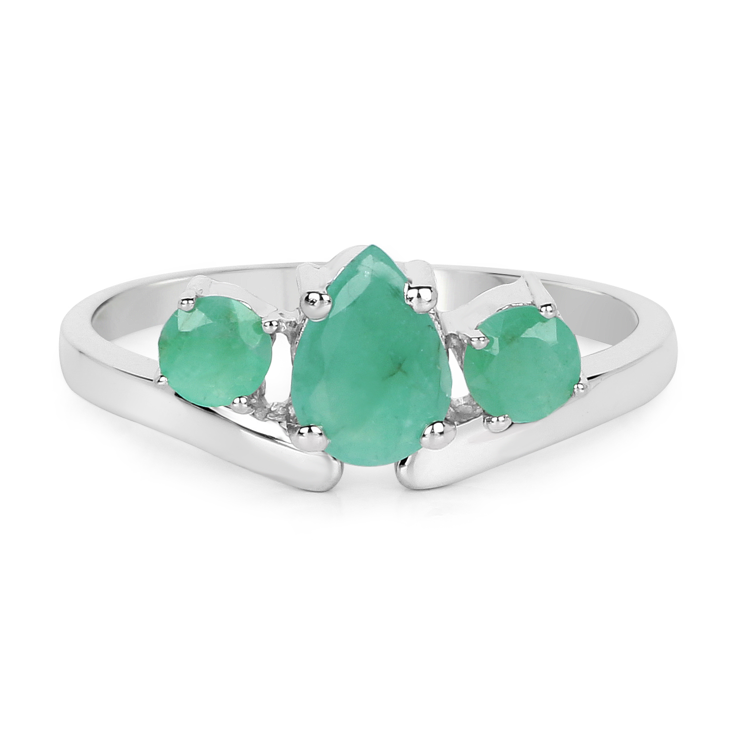 0.96 Carat Genuine Emerald .925 Sterling Silver Ring
