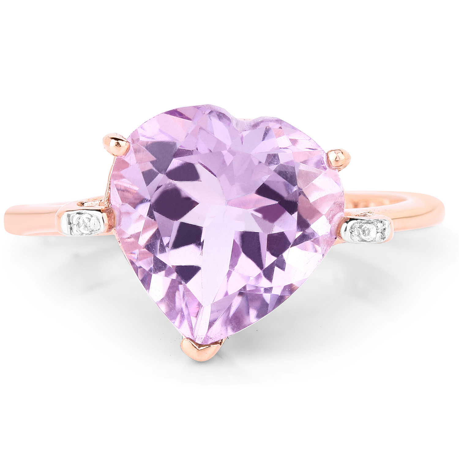 18K Rose Gold Plated 5.26 Carat Genuine Pink Amethyst and White Topaz .925 Sterling Silver Ring