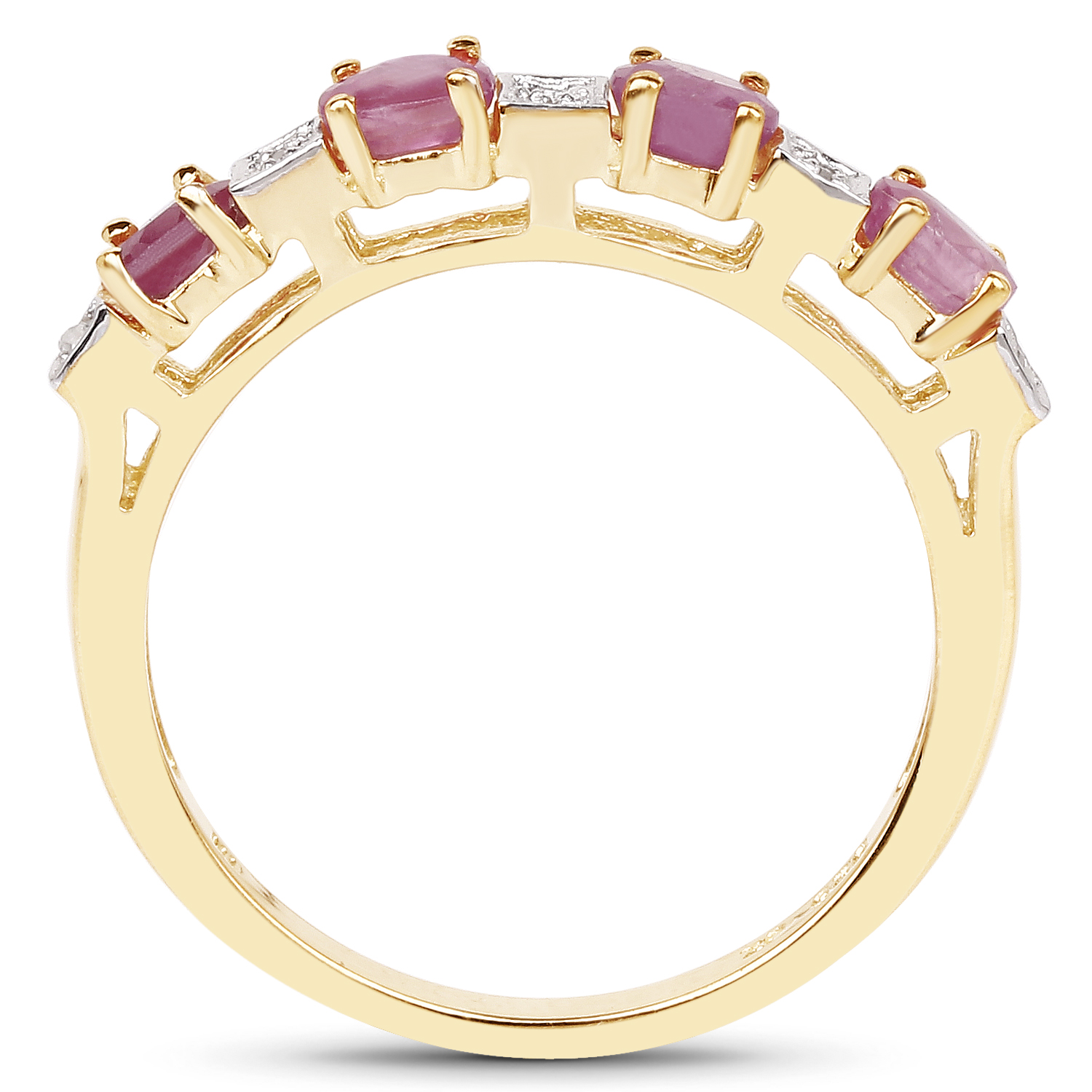 14K Yellow Gold Plated 0.91 Carat Genuine Ruby and White Diamond .925 Sterling Silver Ring