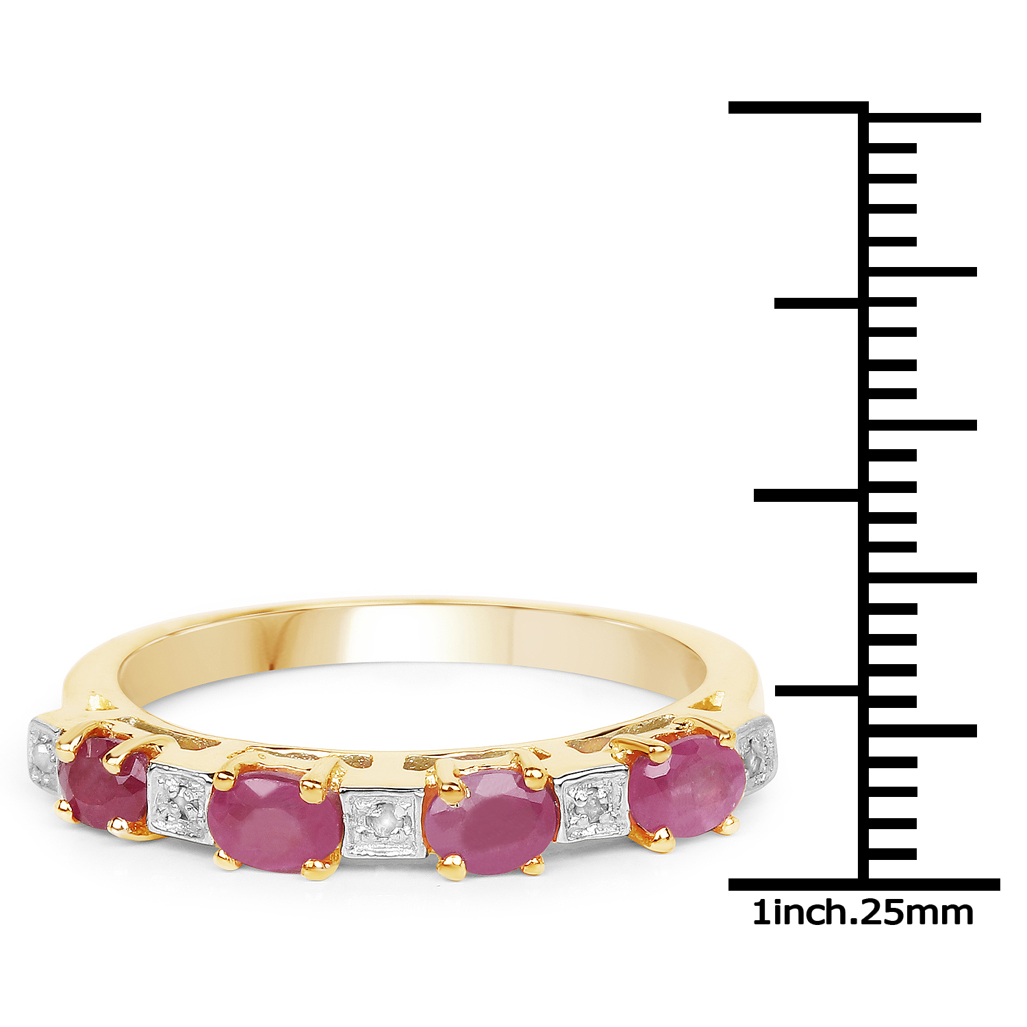 14K Yellow Gold Plated 0.91 Carat Genuine Ruby and White Diamond .925 Sterling Silver Ring