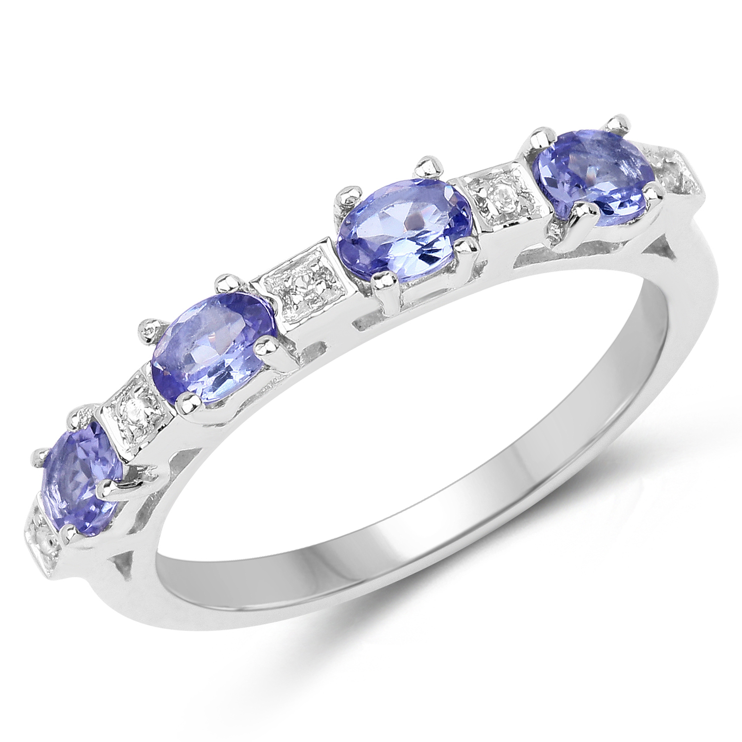 0.71 Carat Genuine Tanzanite & White Topaz .925 Sterling Silver Ring