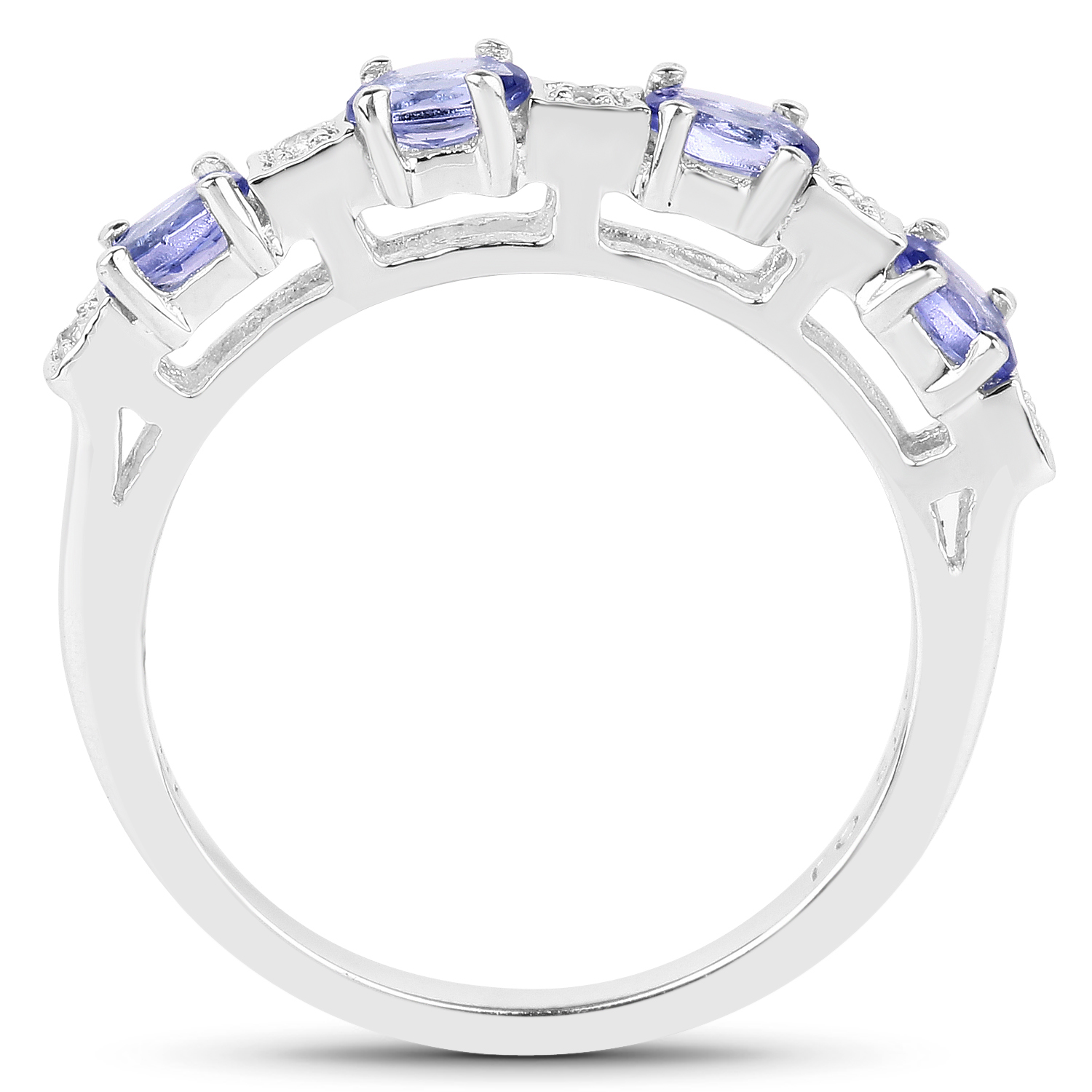 0.71 Carat Genuine Tanzanite & White Topaz .925 Sterling Silver Ring