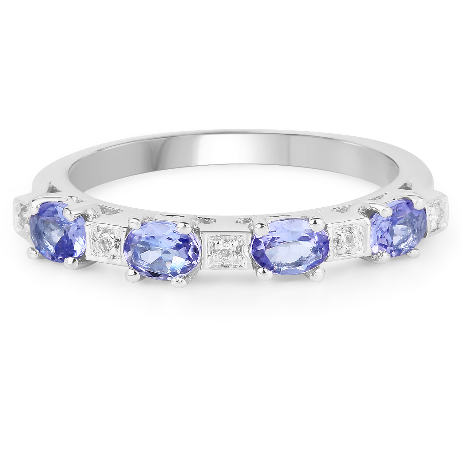 0.71 Carat Genuine Tanzanite & White Topaz .925 Sterling Silver Ring