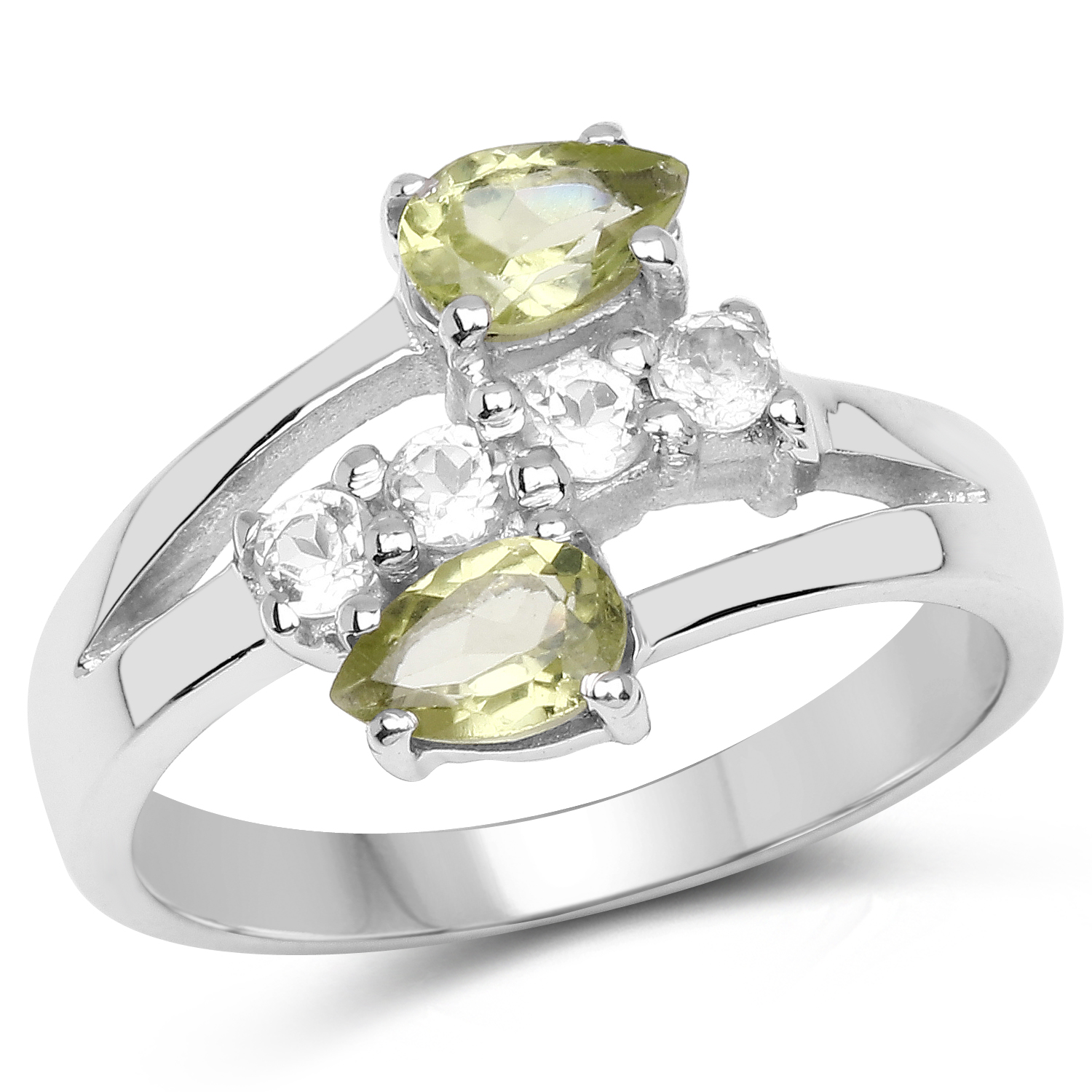 1.12 Carat Genuine Peridot and White Topaz .925 Sterling Silver Ring