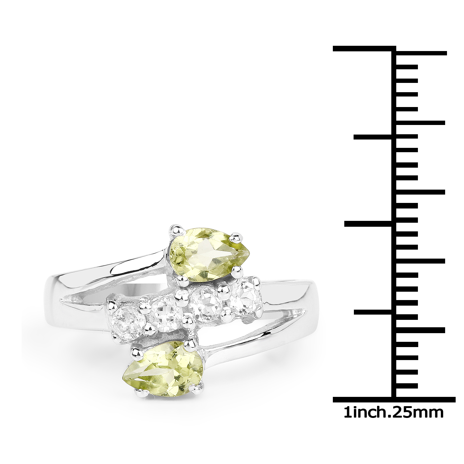 1.12 Carat Genuine Peridot and White Topaz .925 Sterling Silver Ring