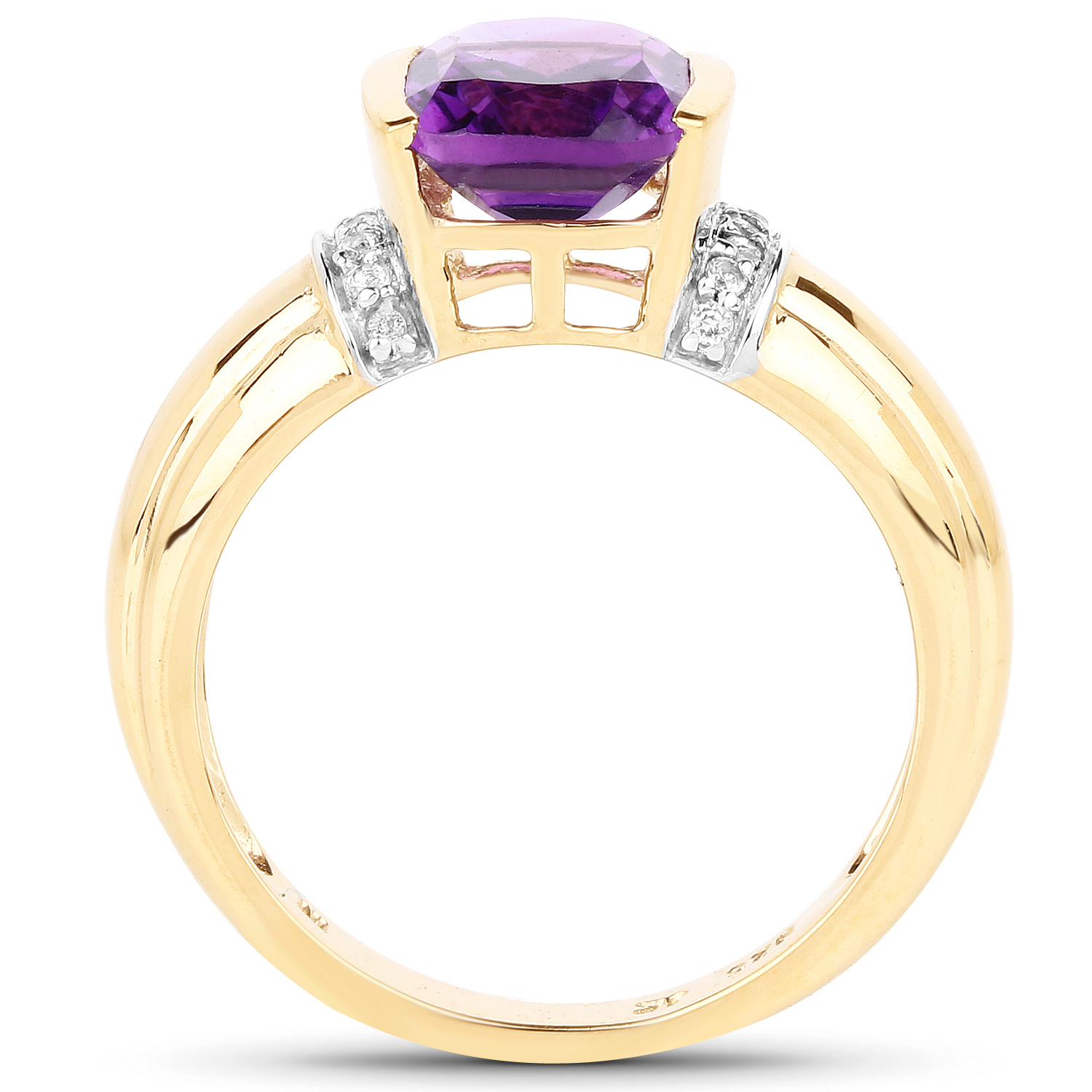 14K Yellow Gold Plated 1.87 Carat Genuine Amethyst & White Topaz .925 Sterling Silver Ring