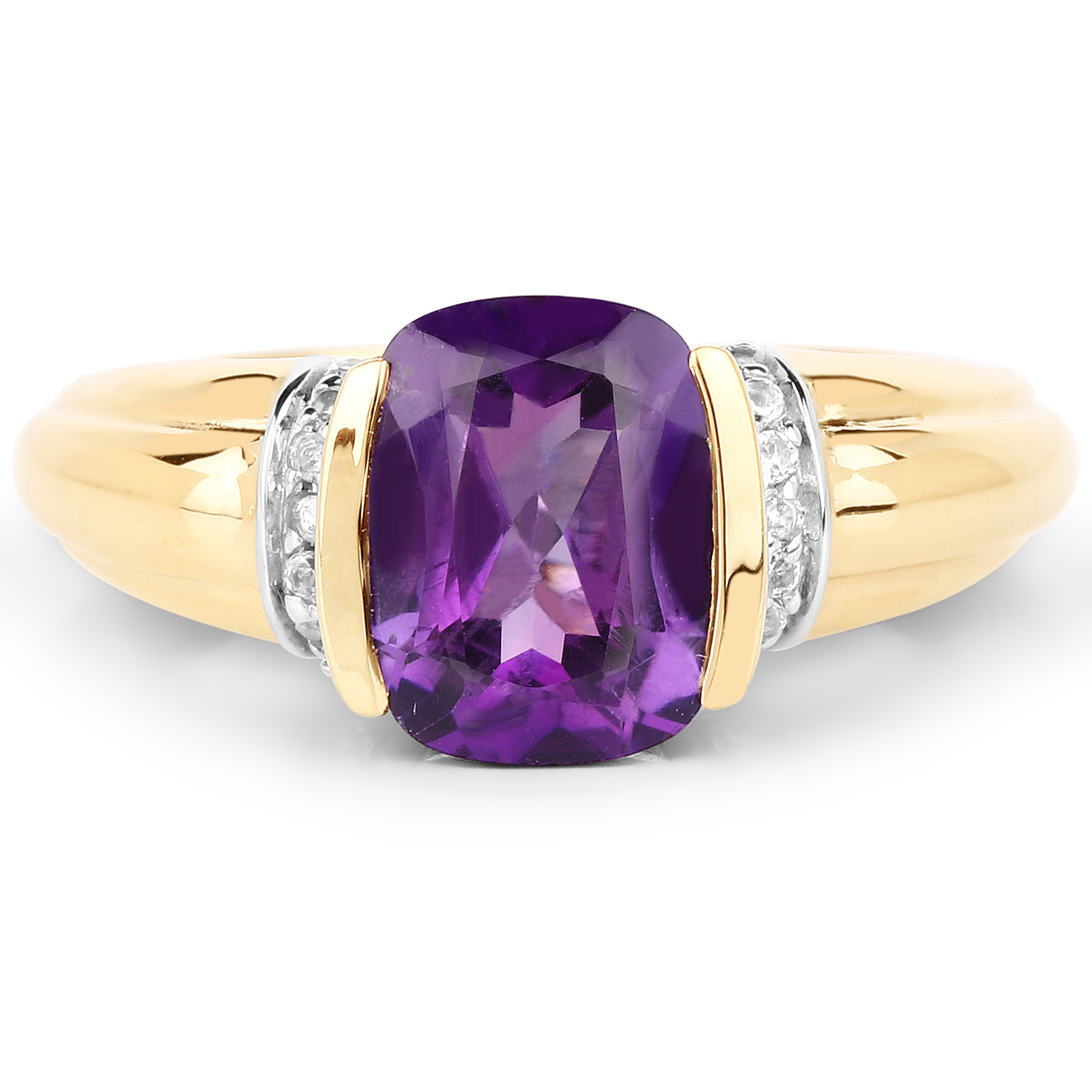 14K Yellow Gold Plated 1.87 Carat Genuine Amethyst & White Topaz .925 Sterling Silver Ring