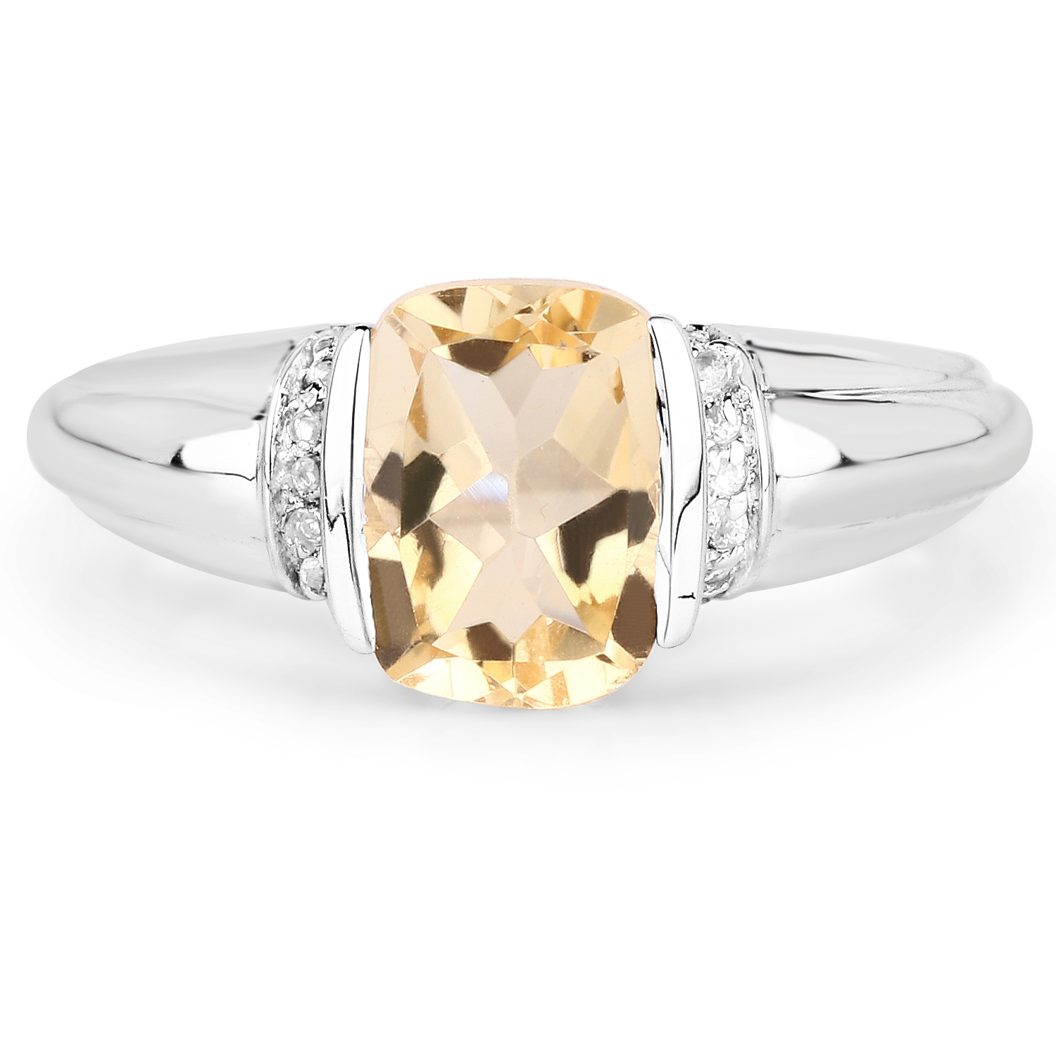 1.72 Carat Genuine Citrine and White Topaz .925 Sterling Silver Ring