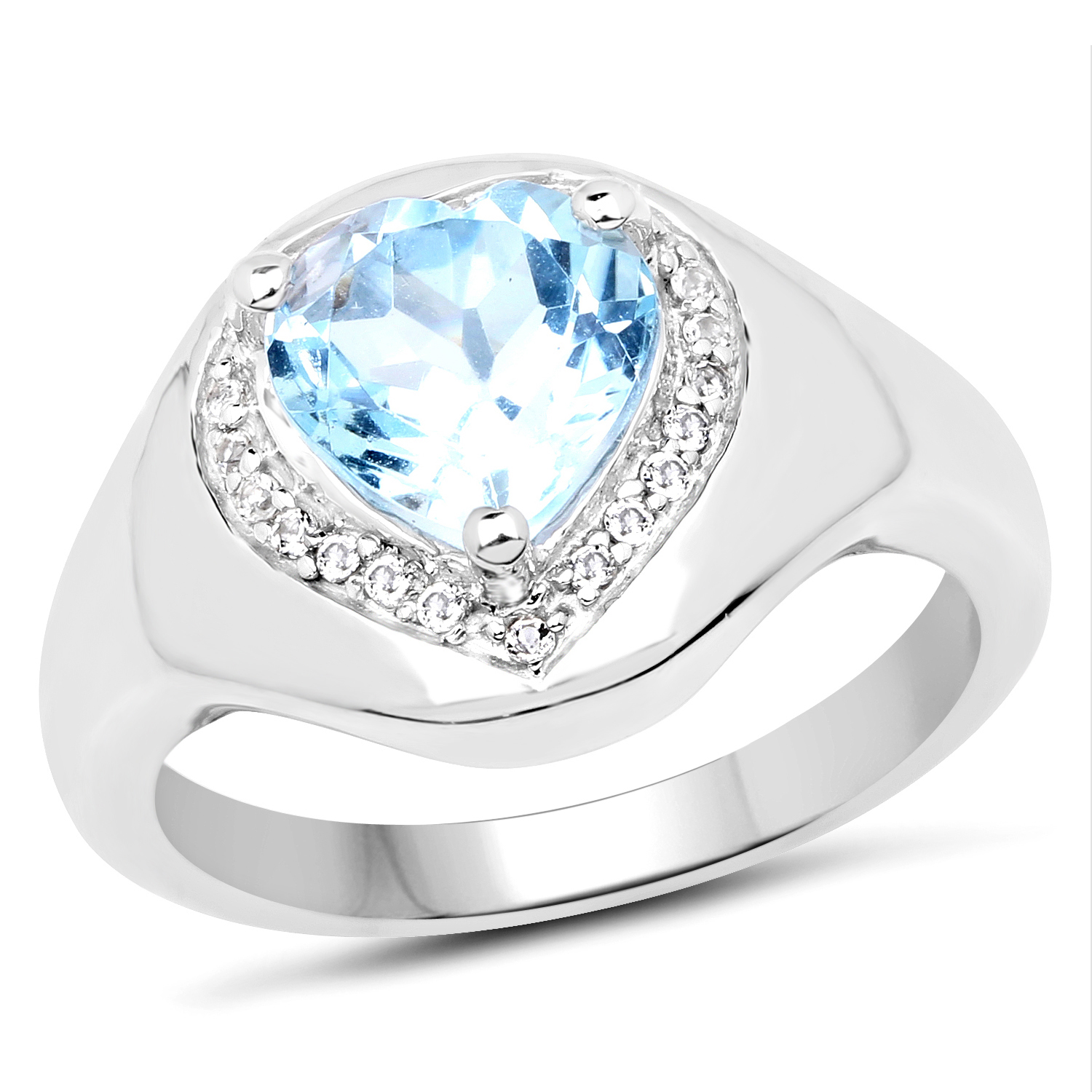 2.13 Carat Genuine Blue Topaz and White Topaz .925 Sterling Silver Ring